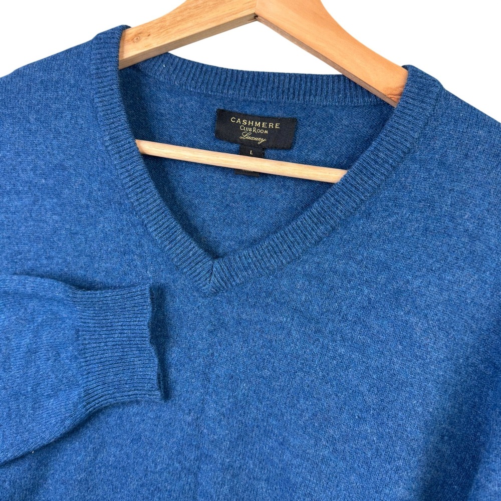 Club Room Luxury 100% Cashmere V-Neck‎ Sweater Blue Mens Large